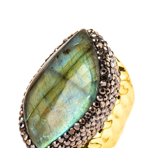 NWT/Box Aria Lattner Gold Tone Labradorite Cigar Ring - Picture 2 of 5